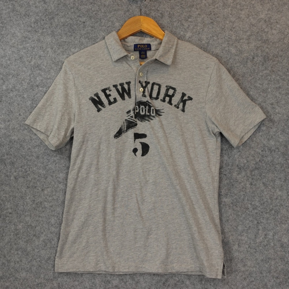 POLO RALPH LAUREN Shirt Youth Boy 14 16 L Heather Gray 90s New‎ York Polo Loose
